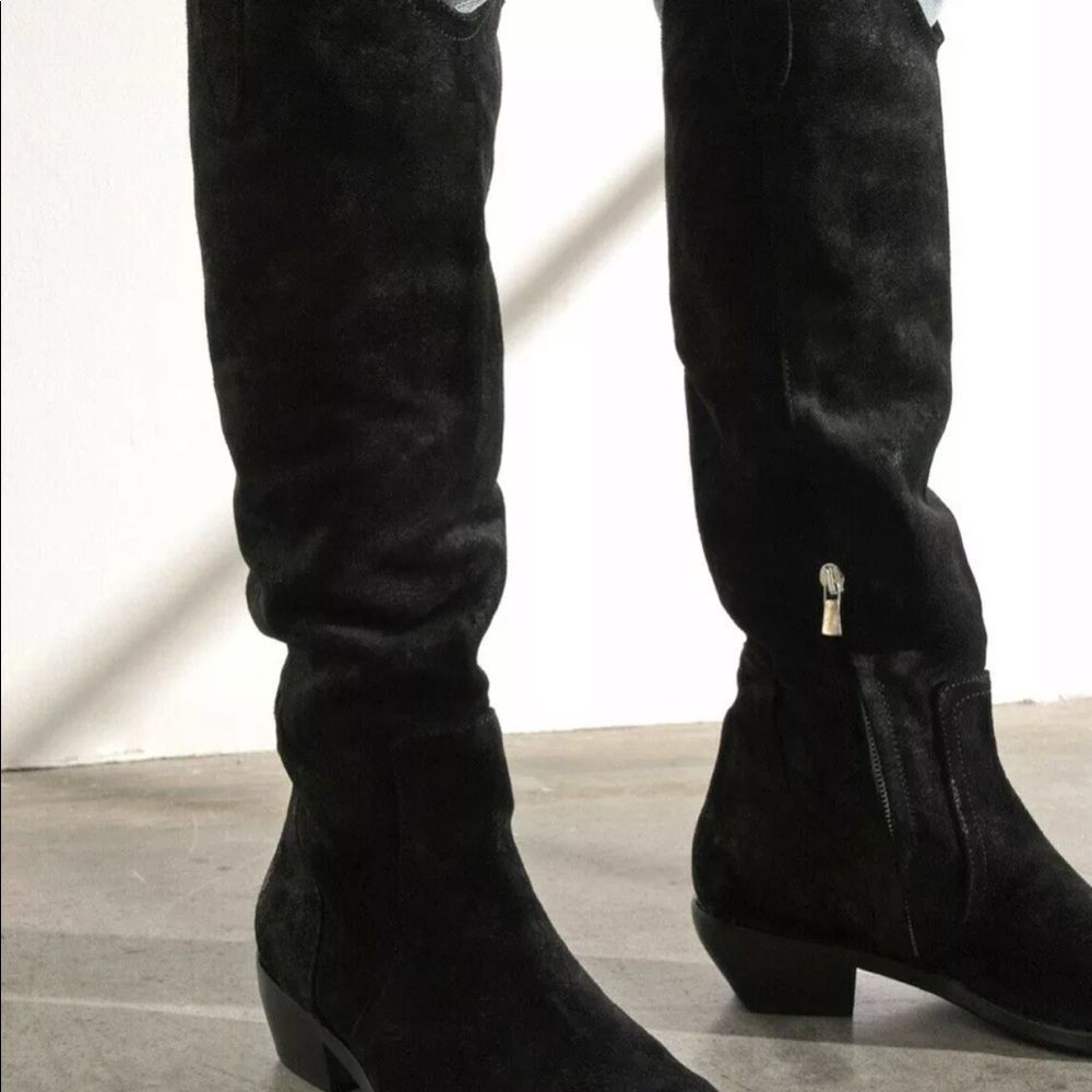 Free People Tall Night & Day Chelsea Boot Distressed Black Leather Zipper - Picture 3 of 11